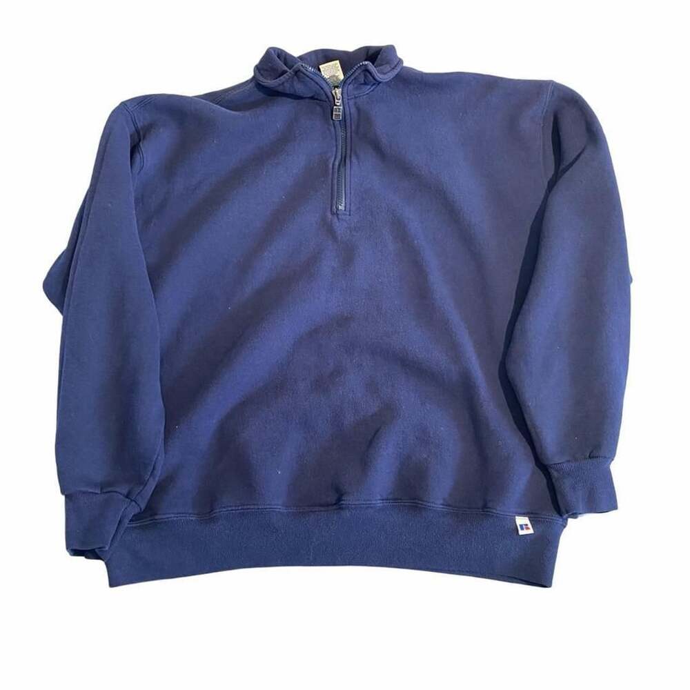 Russell Athletic Quarter Zip Pullover Navy Blue Fleece